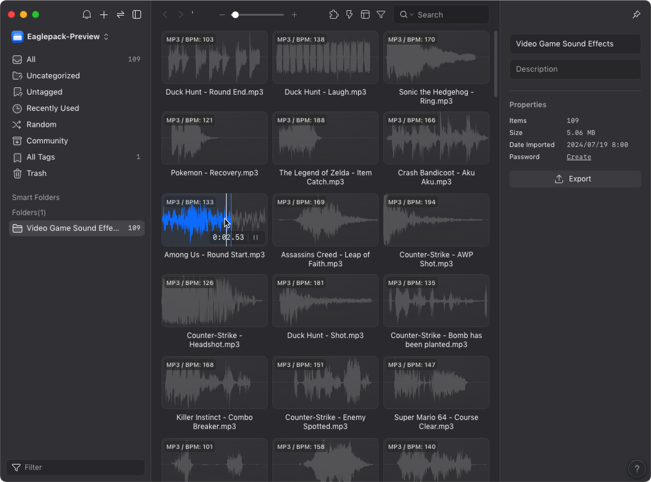 Save audio files - Knowledge Base | Eagle App