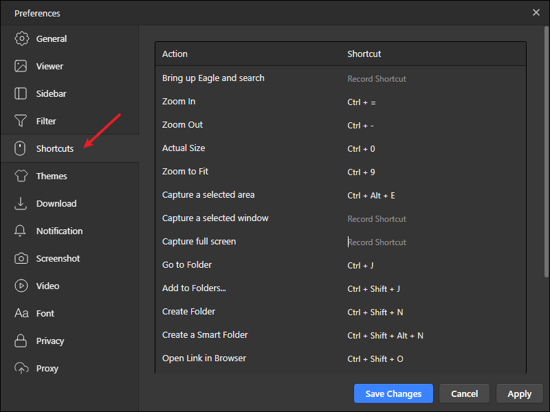 Keyboard shortcuts - Knowledge Base | Eagle App